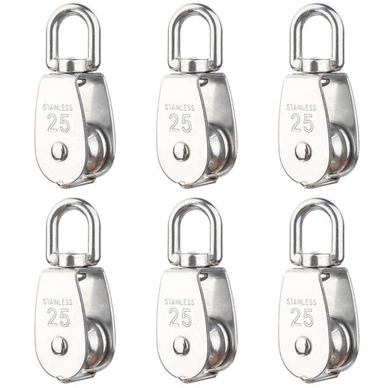 6 Pack M25 Lifting Pulley Loading 150kg, Heavy Duty 304 Stainless Steel Swivel Lifting Rope Pulley Block