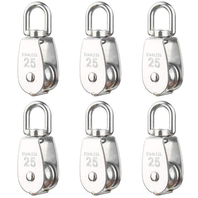 6 Pack M25 Lifting Pulley Loading 150kg, Heavy Duty 304 Stainless Steel Swivel Lifting Rope Pulley Block
