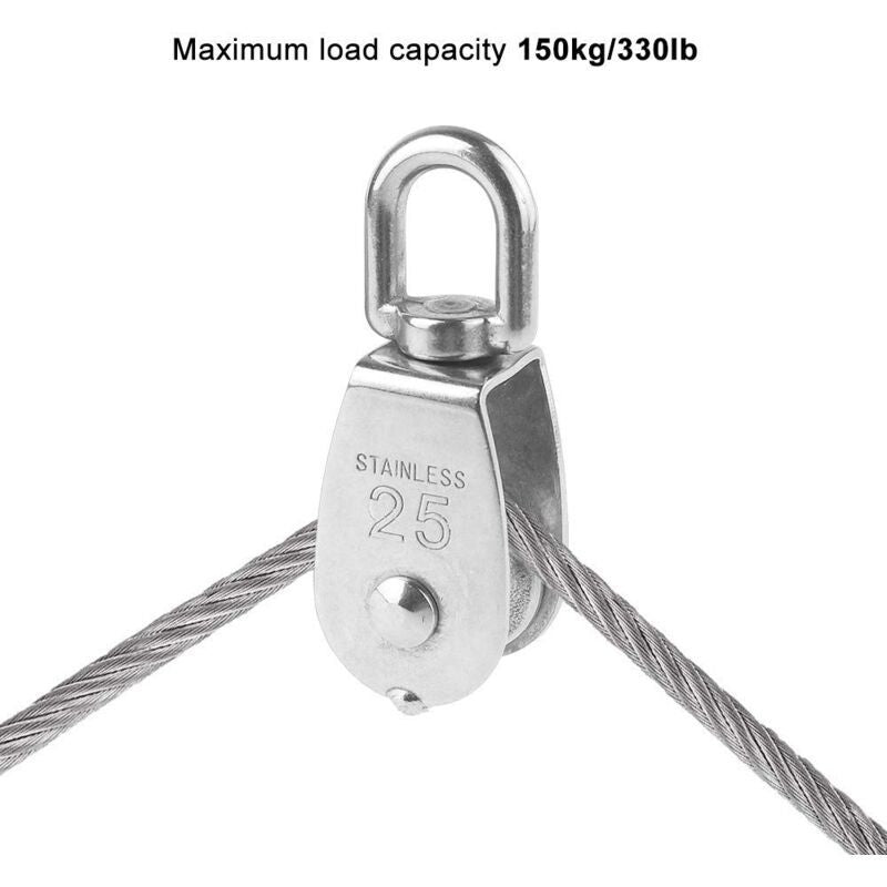 6 Pack M25 Lifting Pulley Loading 150kg, Heavy Duty 304 Stainless Steel Swivel Lifting Rope Pulley Block
