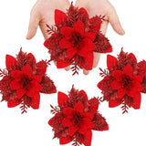 Christmas Flowers, 12 Glitter Christmas Flowers, Hollow Glitter Christmas Flower, Poinsettia Christmas Tree Artificial Flowers Ornament, Christmas