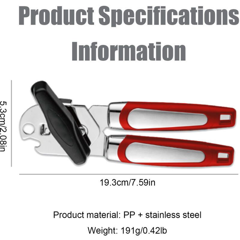 Kitchen Storage Accessory, Kitchen Manual Can Opener Handheld Can Opener with Smooth Edge Stainless Steel Blade