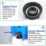 IBC Drain Tank Adapter S60x6 Tap Valve 0.75 Inch Ball Valve Water Tank Adapter