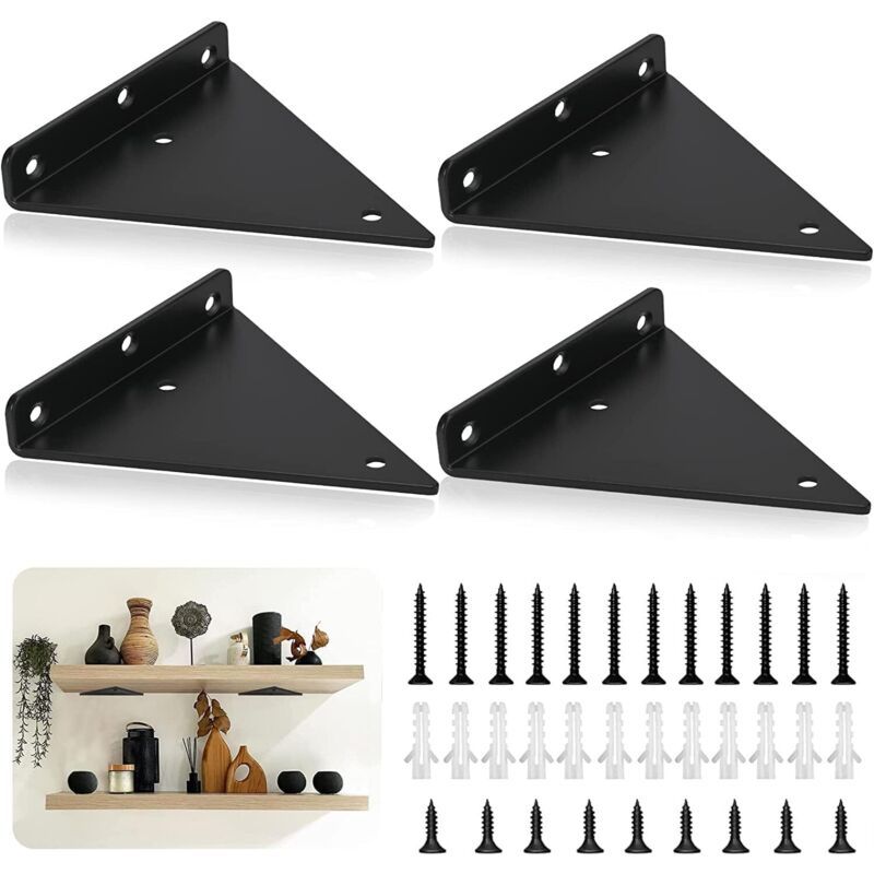 4 Pack Triangle Shelf Brackets, 5.5 Inch Iron Floating Shelf Brackets, Wall Mounted Metal Shelf Brackets for DIY Open Shelves
