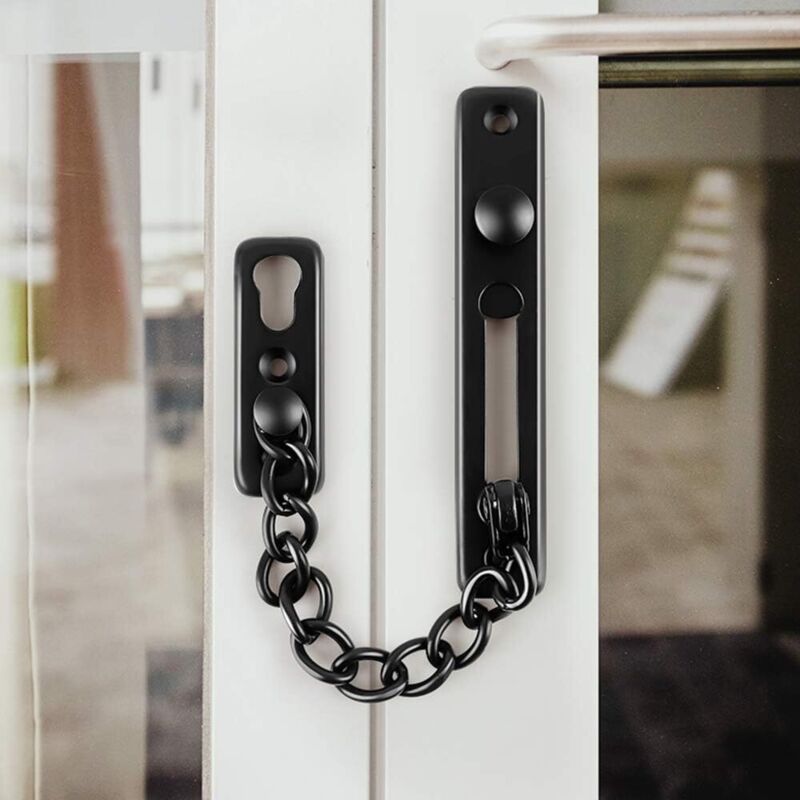 Door Chains, Anti Theft Door Chain Lock, Stainless Steel Door Security Chain Door Latch Lock Home Hotel, Black