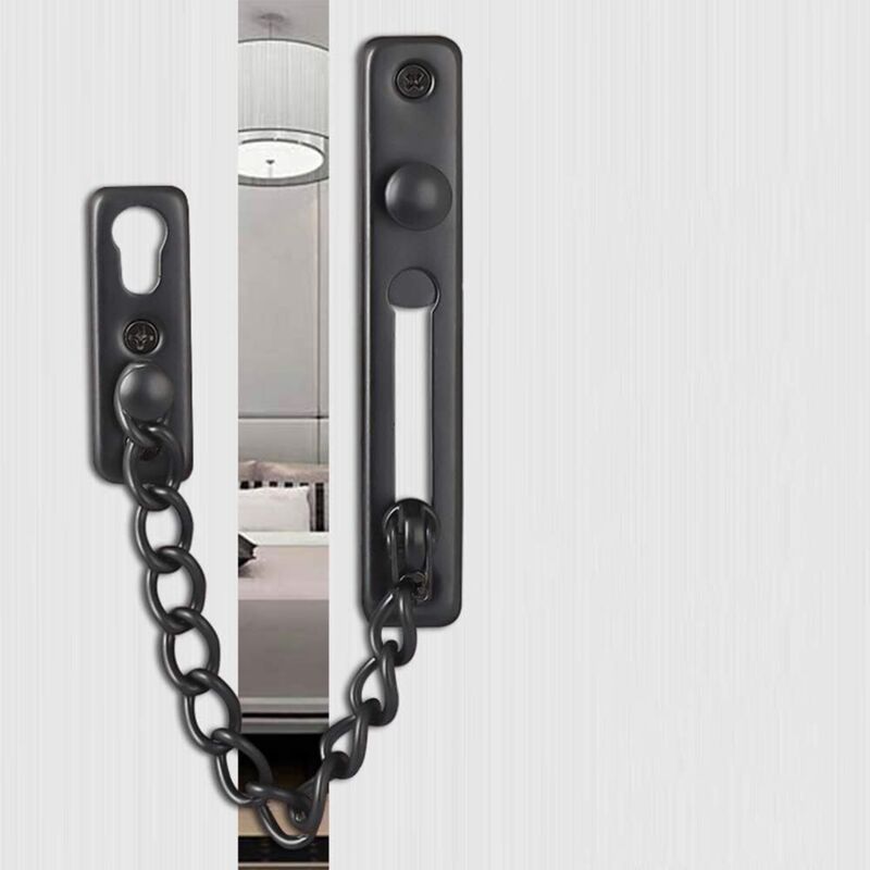 Door Chains, Anti Theft Door Chain Lock, Stainless Steel Door Security Chain Door Latch Lock Home Hotel, Black