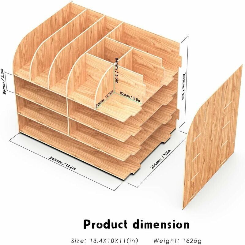 Wooden Desk Organizer for Pen Pencil A4 Paper and Accessories, 32 x 24 x 27cm