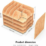 Wooden Desk Organizer for Pen Pencil A4 Paper and Accessories, 32 x 24 x 27cm - Side View