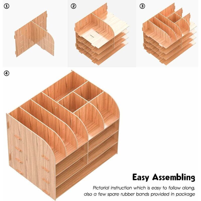 Wooden Desk Organizer for Pen Pencil A4 Paper and Accessories, 32 x 24 x 27cm