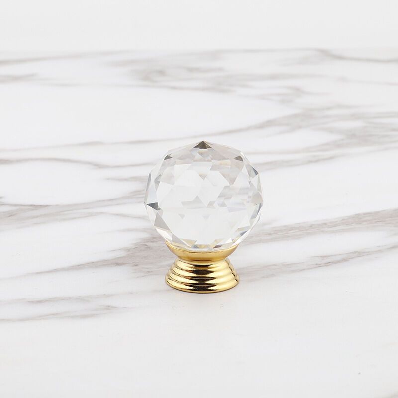 10 Pack Handle Door Knob Diameter Crystal Gold, Cabinet Knobs Mant Round Glass Knobs Decoration for Furniture Drawer, 30mm