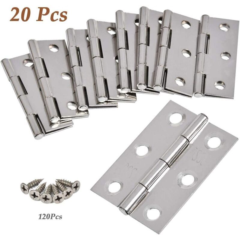 20 Pieces Hinges Stainless Steel Hinges, Door Hinge, Flat Folding Hinge Holes, Cabinet Drawer Hinge, Window Hinge Connectors, Box Cabinet Hinge Silver