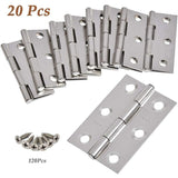 20 Pieces Hinges Stainless Steel Hinges, Door Hinge, Flat Folding Hinge Holes, Cabinet Drawer Hinge, Window Hinge Connectors, Box Cabinet Hinge Silver - Front View