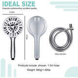 High Pressure Handheld Shower Head with 8 Spray Settings and 2 Spray Modes with Stainless Steel Hose, 1.5m