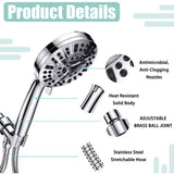 High Pressure Handheld Shower Head with 8 Spray Settings and 2 Spray Modes with Stainless Steel Hose, 1.5m - Side View