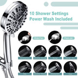 High Pressure Handheld Shower Head with 8 Spray Settings and 2 Spray Modes with Stainless Steel Hose, 1.5m - Top-Down View