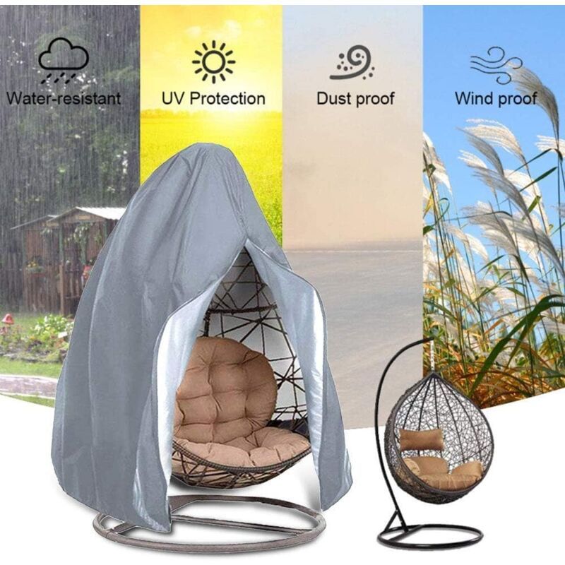 Hanging Chair Cover, Hanging Armchair Cover, Protective Cover for Egg Chair, Waterproof Furniture Cover with Zipper, Gray, 190 x 115cm