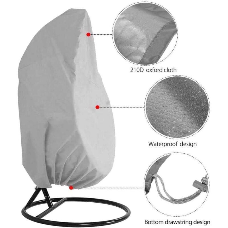 Hanging Chair Cover, Hanging Armchair Cover, Protective Cover for Egg Chair, Waterproof Furniture Cover with Zipper, Gray, 190 x 115cm