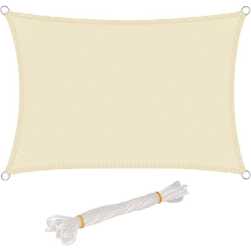 Rectangular Shade Sail Waterproof Anti 93 UV Water Resistant Wind Protection Polyester with UV Protection for Garden Terrace Camping, Beige, 3x5M
