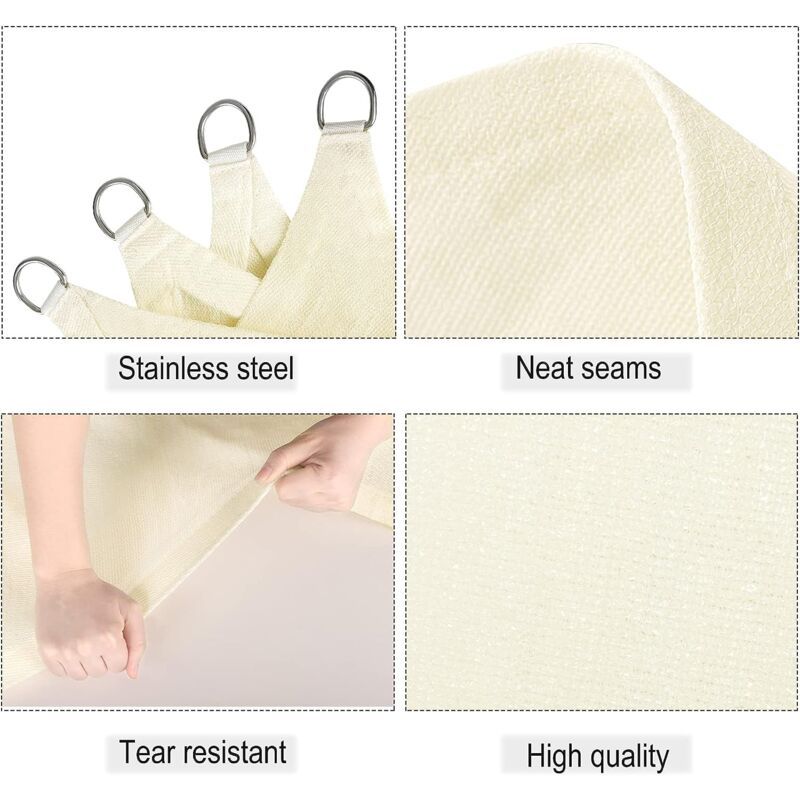 Rectangular Shade Sail Waterproof Anti 93 UV Water Resistant Wind Protection Polyester with UV Protection for Garden Terrace Camping, Beige, 3x5M