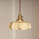 Retro French Cream Glass Ceiling Light Cream Yellow, E27 6W, Diameter, 220mm
