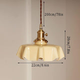 Retro French Cream Glass Ceiling Light Cream Yellow, E27 6W, Diameter, 220mm - Front View