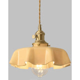 Retro French Cream Glass Ceiling Light Cream Yellow, E27 6W, Diameter, 220mm - Top-Down View