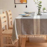Tablecloths, Embroidery Table Cloth Washable Cotton Linen Tassel Tablecloth, Anti Fade Wrinkle Free Table Cover, Grey, 110 x 170cm