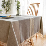 Tablecloths, Embroidery Table Cloth Washable Cotton Linen Tassel Tablecloth, Anti Fade Wrinkle Free Table Cover, Grey, 110 x 170cm