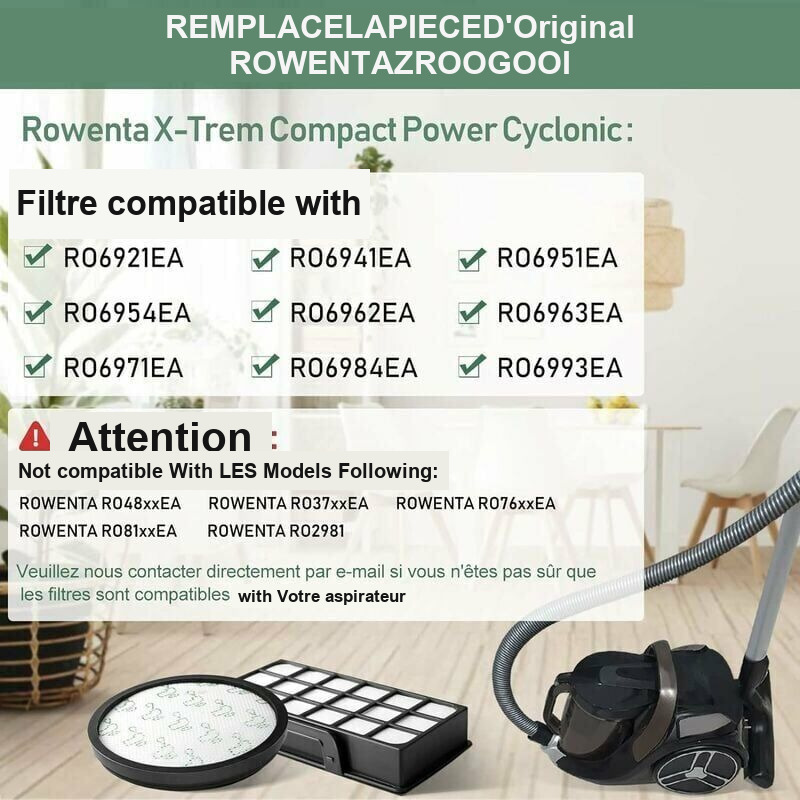 2 Pack Replacement Filters Compatible with Rowenta X Trem Power Cyclonic Vacuum Cleaner ZR006001 RO69xx RO72xx