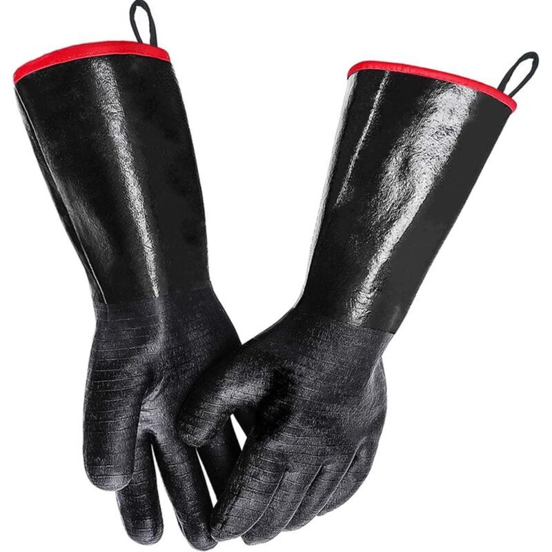 BBQ Gloves Waterproof Heat Resistant Turkey Fryer Cooking Gloves with Non Slip Textured Handle, 18 Inch