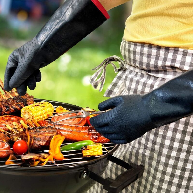 BBQ Gloves Waterproof Heat Resistant Turkey Fryer Cooking Gloves with Non Slip Textured Handle, 18 Inch