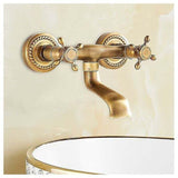 Vintage Copper Wall-Mounted Faucet, Antique Rotating Kitchen Sink with 180 Degree Rotation and Hot and Cold Water - Side View