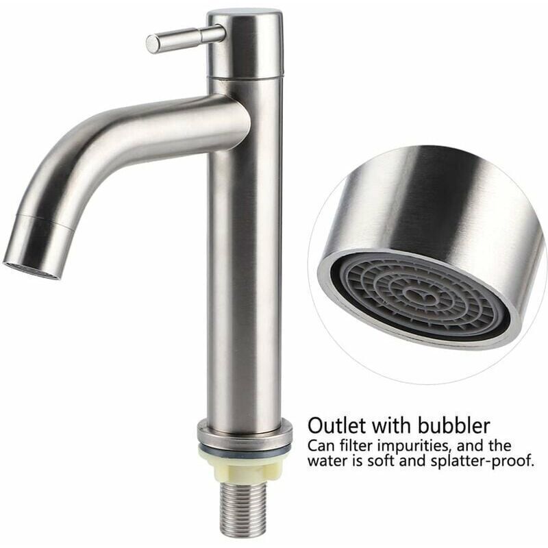 Single G1 2 Brushed Stainless Steel Cold Water Tap with Large Single-Hole Basin