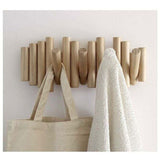 Wall-Mounted Coat Rack with 5 Hooks, Made of Natural Wood, 37.1 x 16.5 x 4.4 cm - Front View