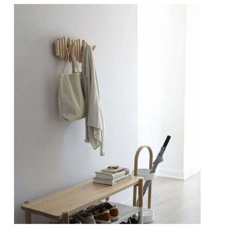 Wall-Mounted Coat Rack with 5 Hooks, Made of Natural Wood, 37.1 x 16.5 x 4.4 cm