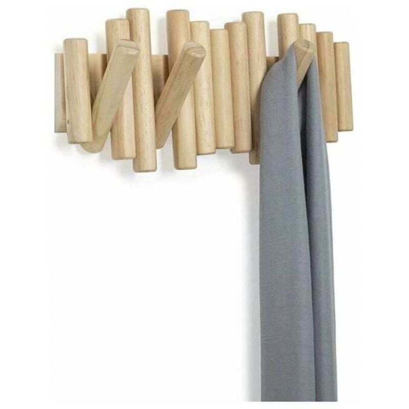 Wall-Mounted Coat Rack with 5 Hooks, Made of Natural Wood, 37.1 x 16.5 x 4.4 cm