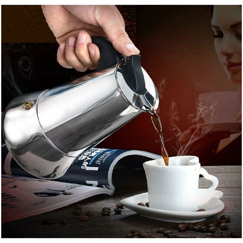Italian Coffee Maker, 2 Cup Stainless Steel Compatible with All Stovetops, 100 ml