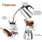 Italian Coffee Maker, 2 Cup Stainless Steel Compatible with All Stovetops, 100 ml - Top-Down View