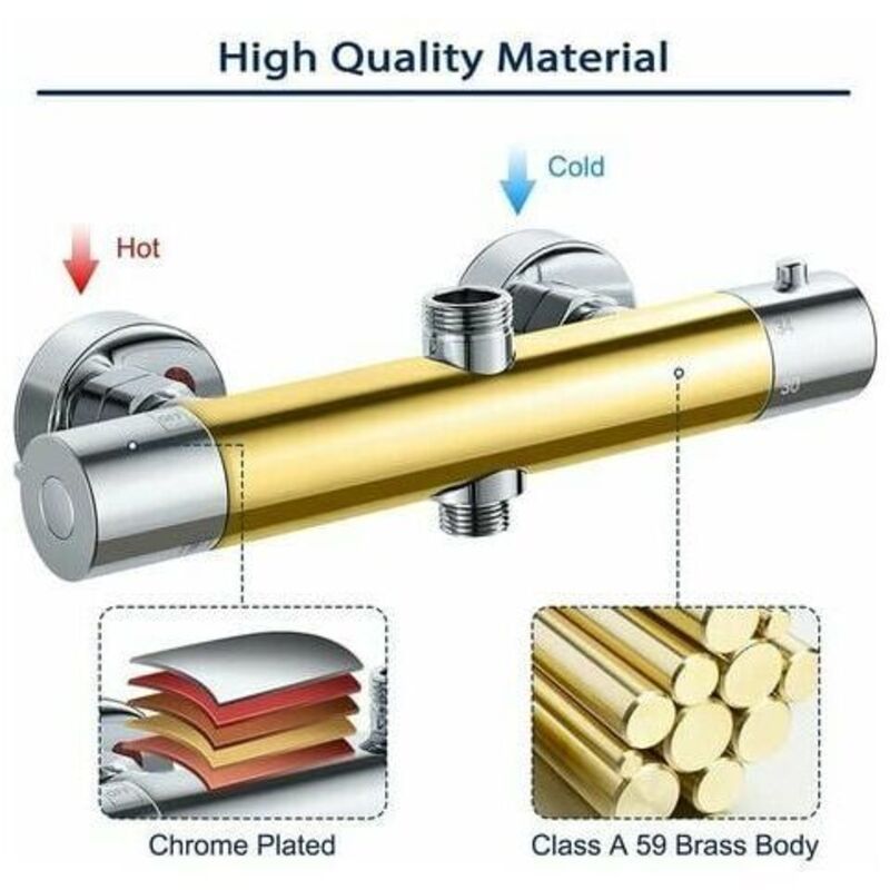 Thermostatic Column, Brass Shower Faucet High G3 4, Low G1 2, 26.4 mm, 21 mm, 150 mm
