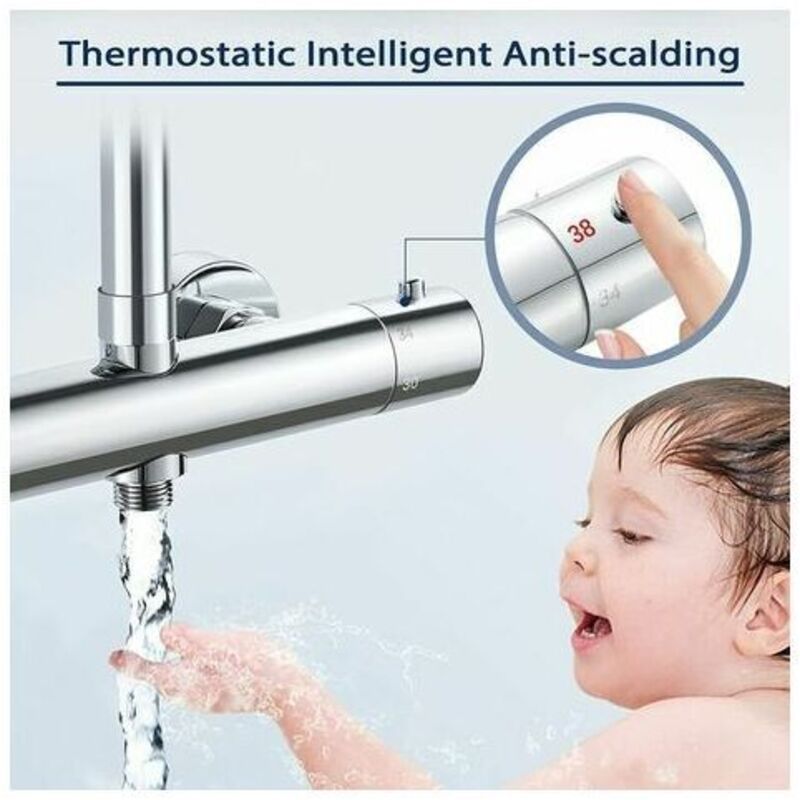 Thermostatic Column, Brass Shower Faucet High G3 4, Low G1 2, 26.4 mm, 21 mm, 150 mm