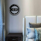 Silent LED Digital Table Clock, Black Electronic Wall Clock, Round Desk Clock, for Bedroom, Living Room and Office, 30 cm - Front View