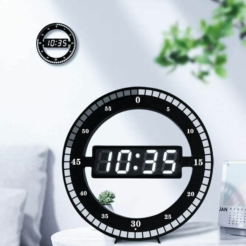 Silent LED Digital Table Clock, Black Electronic Wall Clock, Round Desk Clock, for Bedroom, Living Room and Office, 30 cm