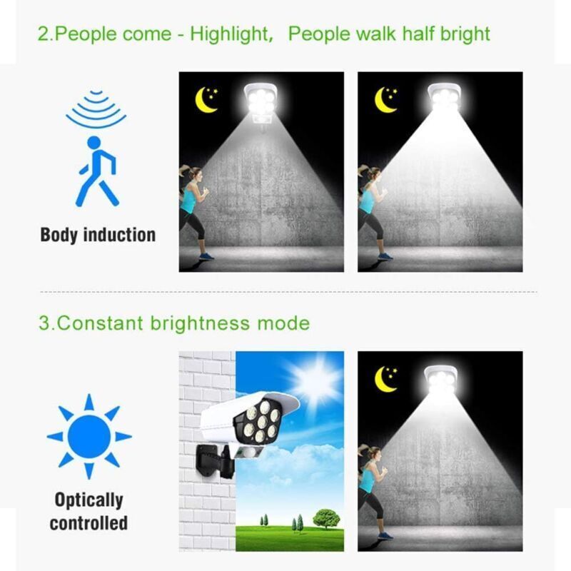 77 LED Solar Light Outdoor Simulation Surveillance Security Lighting with Motion Sensor Solar Wall Lamp Fake Surveillance Cameras