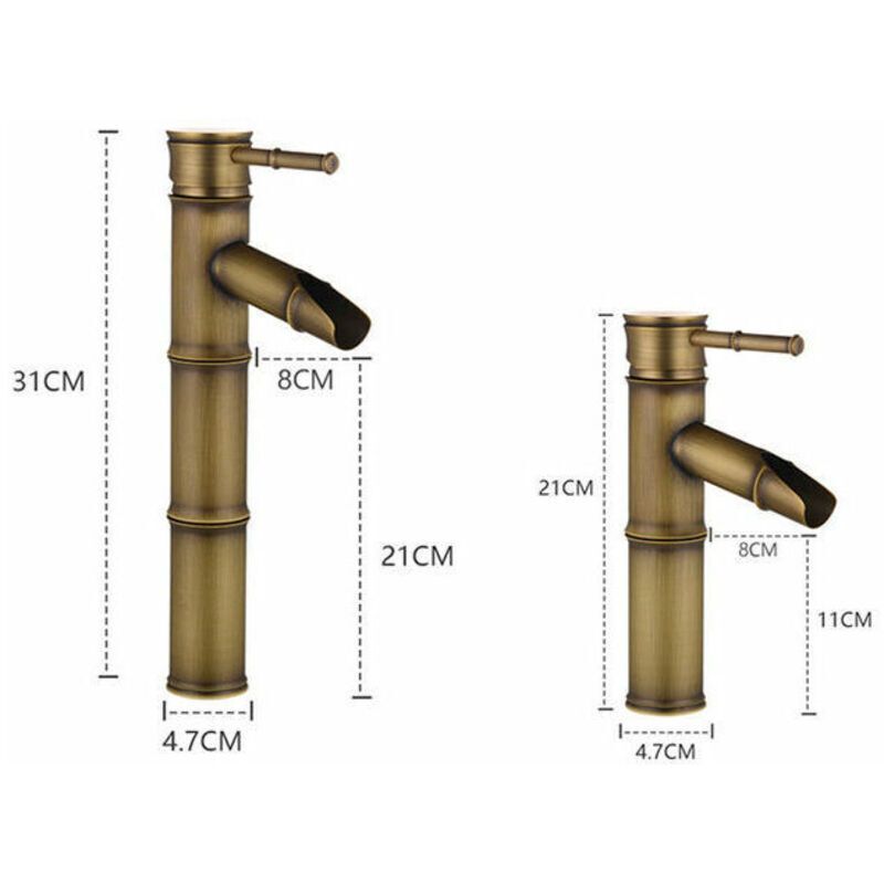High Bamboo Faucet, Waterfall Basin Mixer Tap, Single Hole Hot and Cold Water Available, Bronze Bathroom Faucet, 3 Joints Break Mouth, 30 x 81 x 20 mm