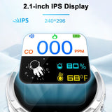 Portable Carbon Monoxide Detector with 2.1 Inch Screen, Multifunction Temperature and Humidity Tester, Electrochemical Sensor, IP65 Waterproof