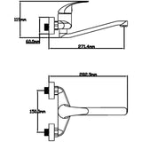 Kitchen Mixer Tap, Wall Mounted, Low Spout, Silver - Front View
