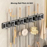 Aluminum Wall Mounted Broom Holder, No Drilling, Adhesive Holder with Hook, Storage, Tool Holder for Kitchen, Garage, Garden, Bathroom, Grey