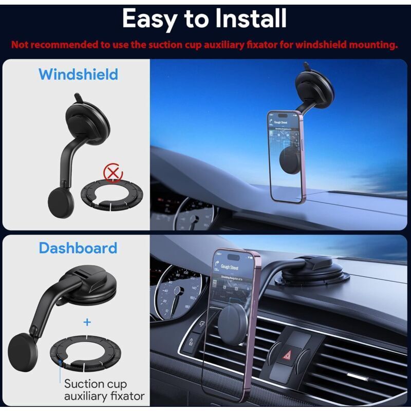 Car Phone Holder, Powerful Magnets, for Dashboard and Windshield Suction Cup Phone Holder Compatible with iPhone and Android Automobile Cradle