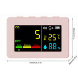 3-in-1 Portable Air Quality Meter, CO, Temperature and Humidity, Color Screen, Carbon Monoxide Detector with Voice Alarm and Battery Display - Front View