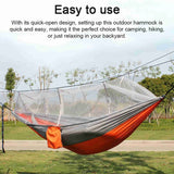 Automatic Quick Open Hammock with Mosquito Net Portable Outdoor Camping Hammock Anti-Rollover Nylon Hammock, Orange and Gray, 260 x 140 cm