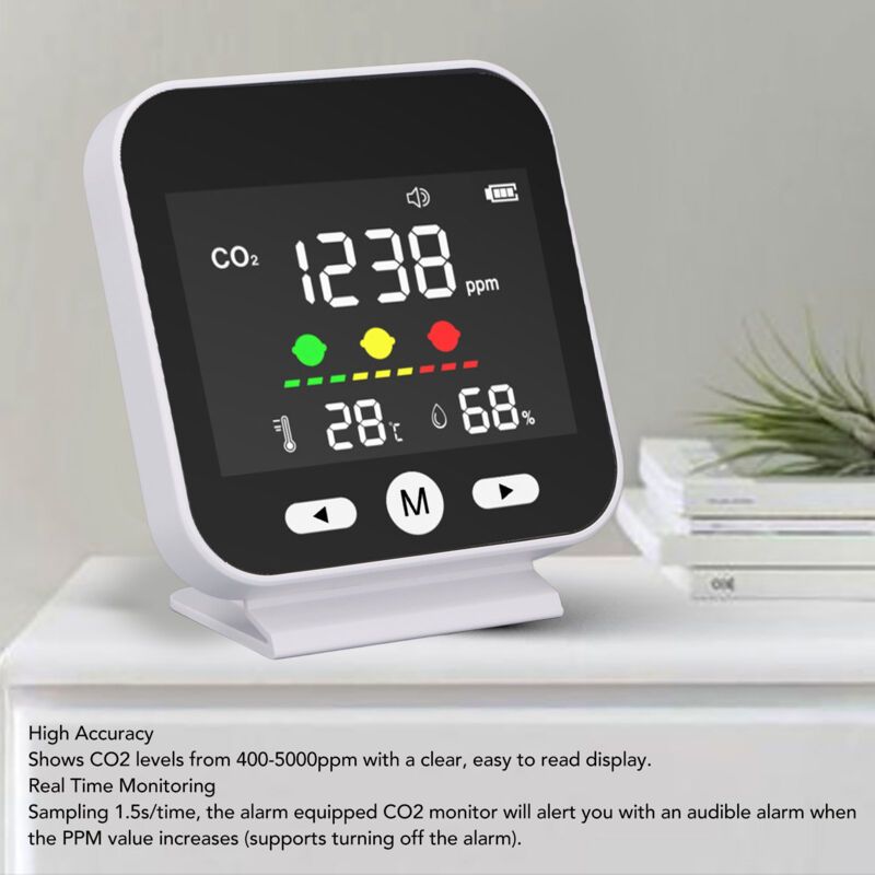 High Precision Air Quality Monitor CO2 400-5000 ppm, Desktop Temperature and Humidity Detector